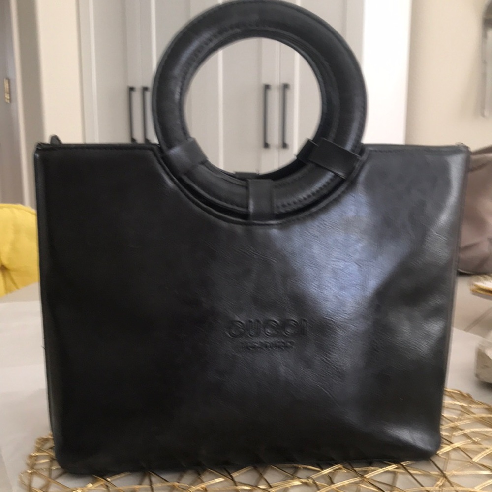 Gucci Black Leather Circle-Handle Tote